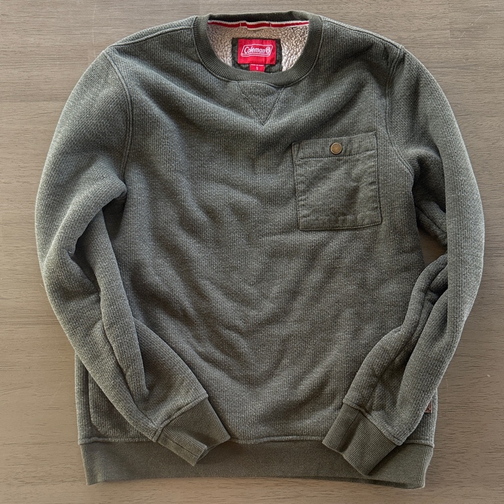 Coleman Dark Green Sherpa Crewneck Sweater with Pocket